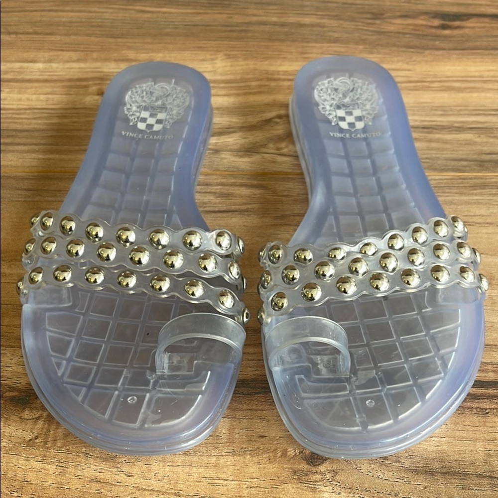 Pre-owned Vince Camuto Jelly TPU Thong Sandals Metal Studs VC-Evolet Clear US 6M